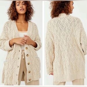 Free People Montana Cream Button-Up Cardigan Size XS oversized